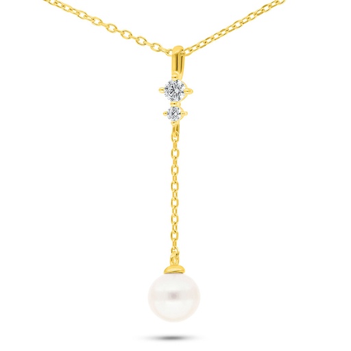 [NCL02PRL00WCZB761] Sterling Silver 925 Necklace Golden Plated Embedded With Fresh Water Pearl And White Zircon