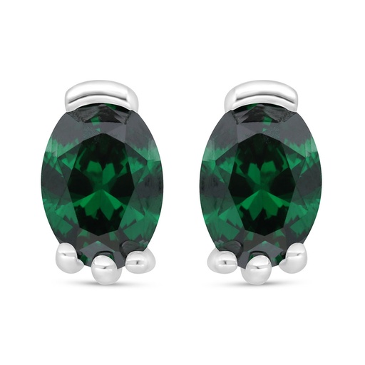[EAR01EMR00000C576] Sterling Silver 925 Earring Rhodium Plated Embedded With Emerald Zircon 