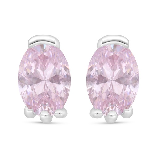 [EAR01PIK00000C576] Sterling Silver 925 Earring Rhodium Plated Embedded With Pink Zircon 