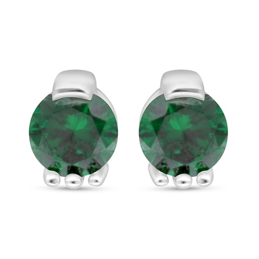 [EAR01EMR00000C577] Sterling Silver 925 Earring Rhodium Plated Embedded With Emerald Zircon 