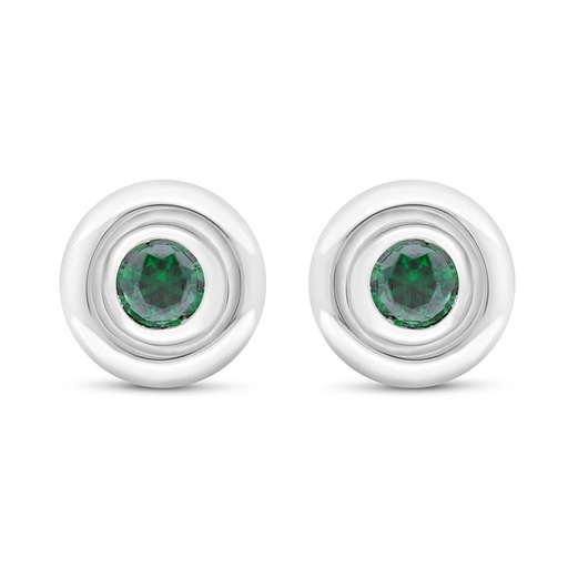[EAR01EMR00000C581] Sterling Silver 925 Earring Rhodium Plated Embedded With Emerald Zircon 