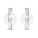 Sterling Silver 925 Earring Rhodium Plated Embedded With Fresh Water Pearl And White Zircon