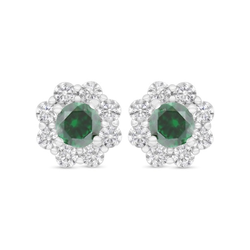 [EAR01EMR00WCZC593] Sterling Silver 925 Earring Rhodium Plated Embedded With Emerald Zircon And White Zircon