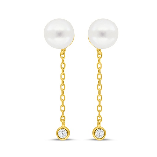 [EAR02PRL00WCZC595] Sterling Silver 925 Earring Golden Plated Embedded With Fresh Water Pearl And White Zircon