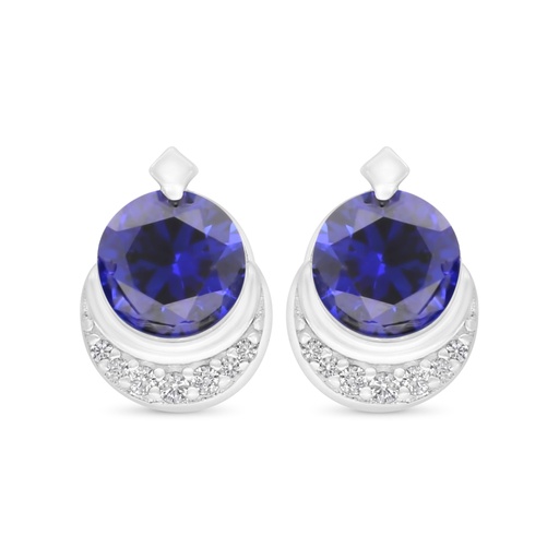 [EAR01SAP00WCZC599] Sterling Silver 925 Earring Rhodium Plated Embedded With Sapphire Corundum And White Zircon