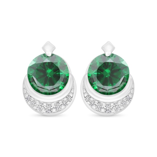 [EAR01EMR00WCZC599] Sterling Silver 925 Earring Rhodium Plated Embedded With Emerald Zircon And White Zircon