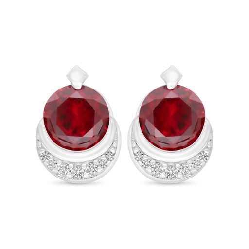 [EAR01RUB00WCZC599] Sterling Silver 925 Earring Rhodium Plated Embedded With Ruby Corundum And White Zircon