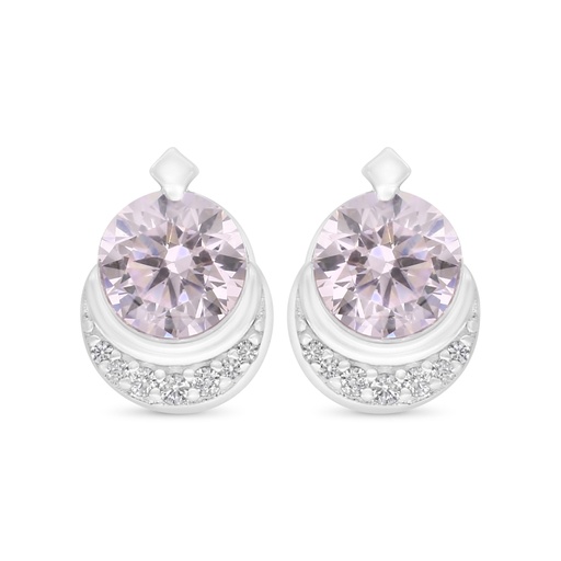 [EAR01PIK00WCZC599] Sterling Silver 925 Earring Rhodium Plated Embedded With Pink Zircon And White Zircon