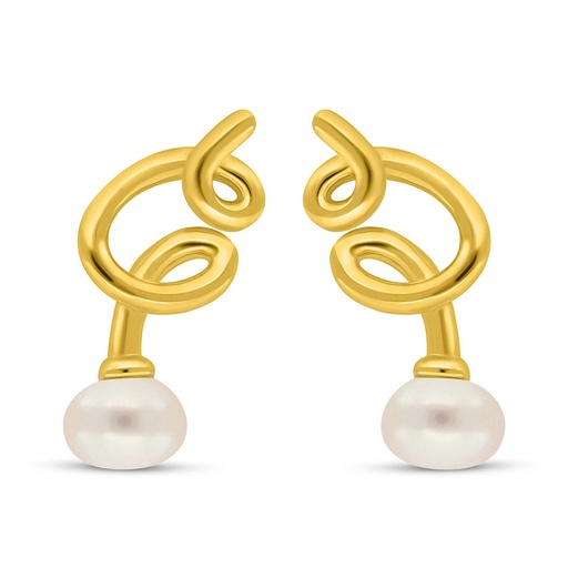 [EAR02PRL00000C601] Sterling Silver 925 Earring Golden Plated Embedded With Fresh Water Pearl