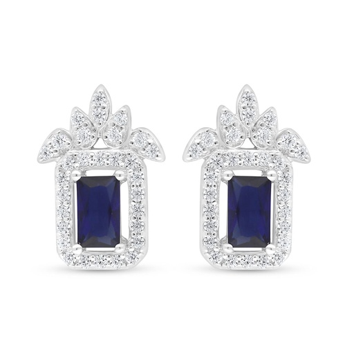 [EAR01SAP00WCZC602] Sterling Silver 925 Earring Rhodium Plated Embedded With Sapphire Corundum And White Zircon
