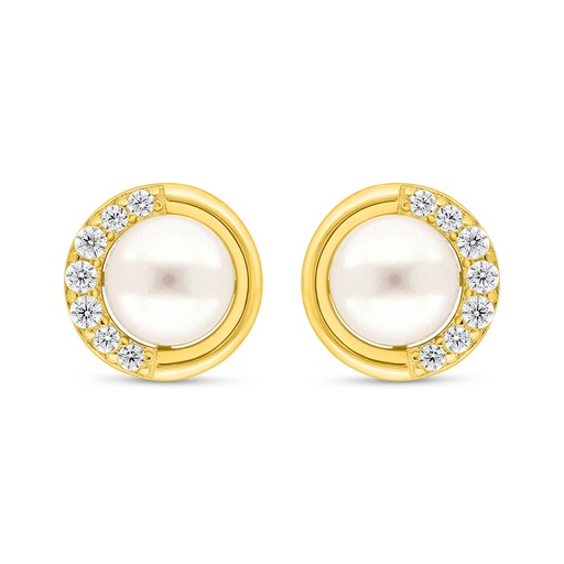 [EAR02PRL00WCZC621] Sterling Silver 925 Earring Golden Plated Embedded With Fresh Water Pearl And White Zircon
