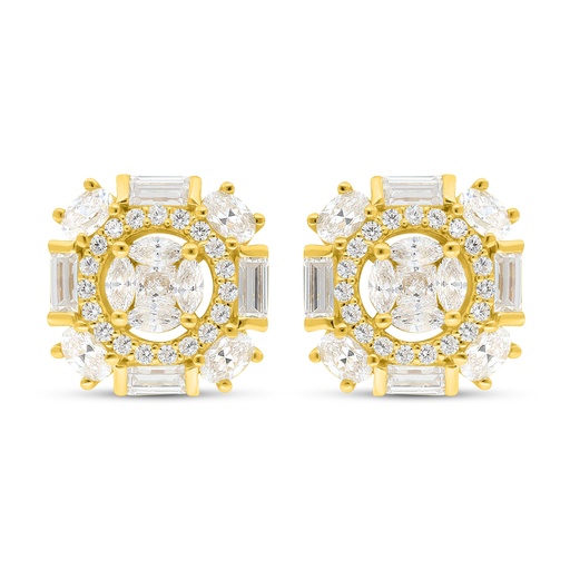 [EAR02WCZ00000C626] Sterling Silver 925 Earring Golden Plated Embedded With White Zircon