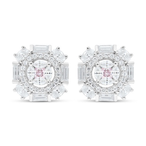 [EAR01PIK00WCZC626] Sterling Silver 925 Earring Rhodium Plated Embedded With Pink Zircon And White Zircon