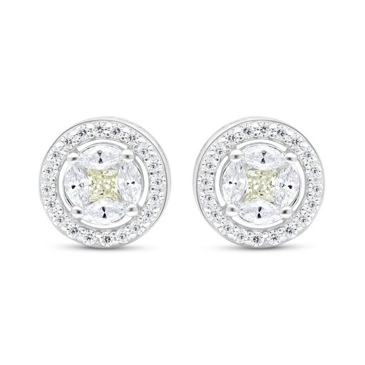 [EAR01CIT00WCZC629] Sterling Silver 925 Earring Rhodium Plated Embedded With Yellow Diamond And White Zircon