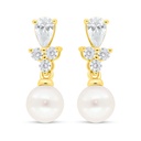Sterling Silver 925 Earring Golden Plated Embedded With Fresh Water Pearl And White Zircon