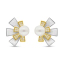 Sterling Silver 925 Earring Rhodium And Golden Plated Embedded With Fresh Water Pearl And White Shell And White Zircon