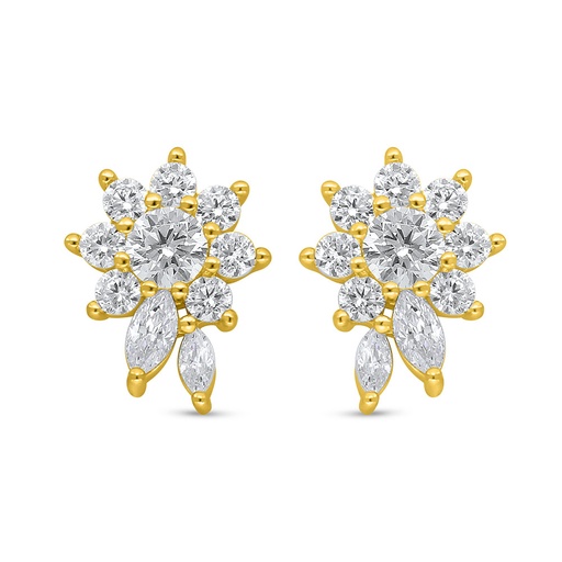 [EAR02PRL00WCZC646] Sterling Silver 925 Earring Golden Plated Embedded With Fresh Water Pearl And White Zircon