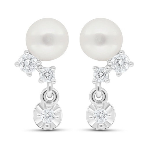 [EAR01PRL00WCZC649] Sterling Silver 925 Earring Rhodium Plated Embedded With Fresh Water Pearl And White Zircon