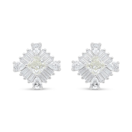 [EAR01CIT00WCZC650] Sterling Silver 925 Earring Rhodium Plated Embedded With Yellow Diamond And White Zircon