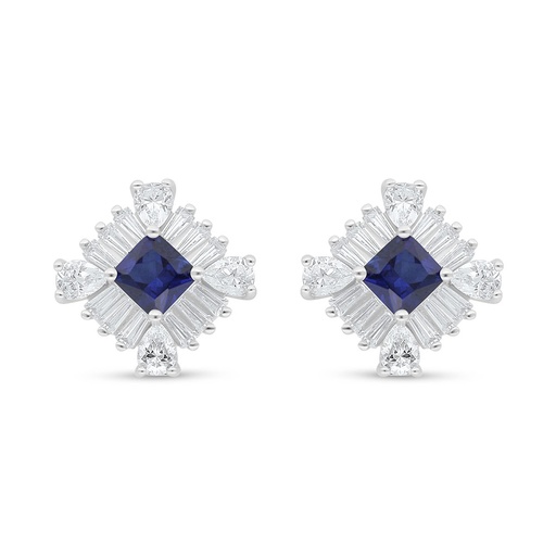 [EAR01SAP00WCZC650] Sterling Silver 925 Earring Rhodium Plated Embedded With Sapphire Corundum And White Zircon