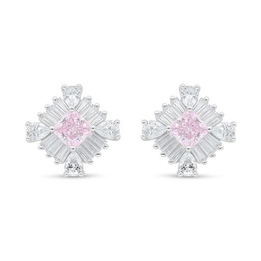 [EAR01PIK00WCZC650] Sterling Silver 925 Earring Rhodium Plated Embedded With Pink Zircon And White Zircon