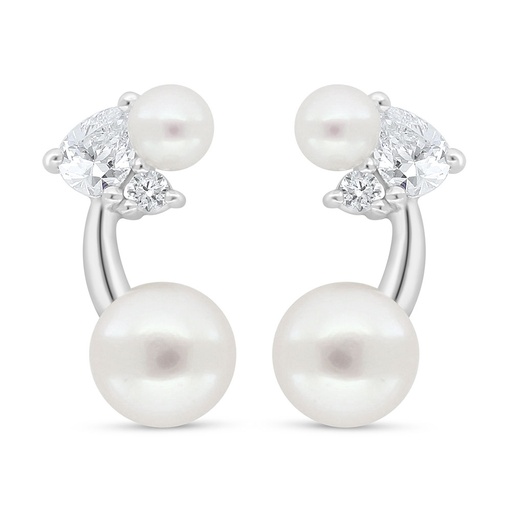 [EAR01PRL00WCZC651] Sterling Silver 925 Earring Rhodium Plated Embedded With Fresh Water Pearl And White Zircon