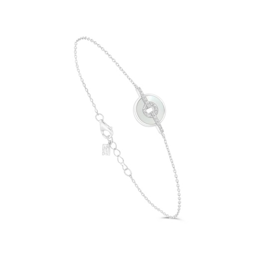 [BRC01MOP00WCZB196] Sterling Silver 925 Bracelet Rhodium Plated Embedded With White Shell And White Zircon