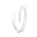 Sterling Silver 925 Ring Rhodium Plated Embedded With Fresh Water Pearl And White Zircon