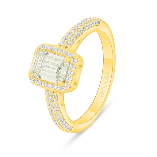 Sterling Silver 925 Ring Golden Plated Embedded With Diamond Color And White Zircon