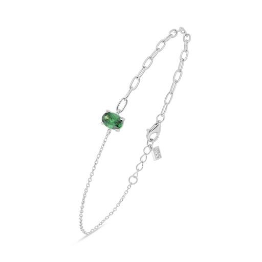 [BRC01EMR00000B553] Sterling Silver 925 Bracelet Rhodium Plated Embedded With Emerald Zircon 