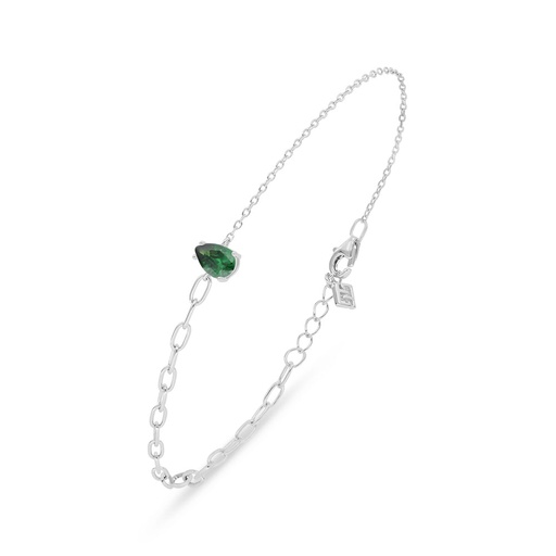 [BRC01EMR00000B554] Sterling Silver 925 Bracelet Rhodium Plated Embedded With Emerald Zircon 