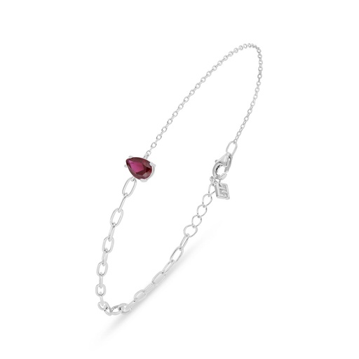 [BRC01RUB00000B554] Sterling Silver 925 Bracelet Rhodium Plated Embedded With Ruby Corundum 