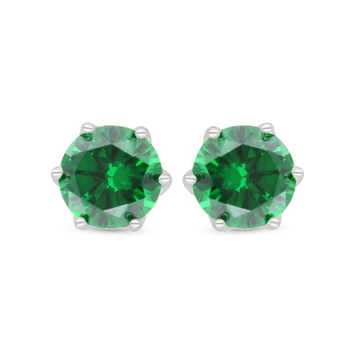 [EAR01EMR00000D026] Sterling Silver 925 Earring Rhodium Plated Embedded With Emerald Zircon And White Zircon