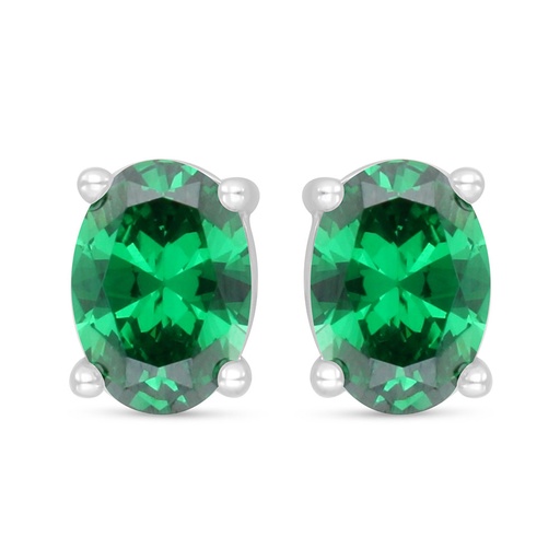 [EAR01EMR00000D068] Sterling Silver 925 Earring Rhodium Plated Embedded With Emerald Zircon 