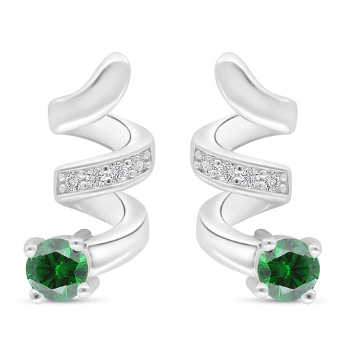 [EAR01EMR00WCZD014] Sterling Silver 925 Earring Rhodium Plated Embedded With Emerald Zircon And White Zircon