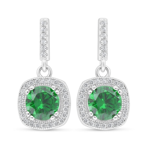 [EAR01EMR00WCZD023] Sterling Silver 925 Earring Rhodium Plated Embedded With Emerald Zircon And White Zircon