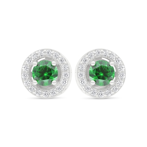 [EAR01EMR00WCZD027] Sterling Silver 925 Earring Rhodium Plated Embedded With Emerald Zircon And White Zircon