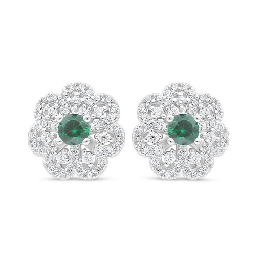 [EAR01EMR00WCZD033] Sterling Silver 925 Earring Rhodium Plated Embedded With Emerald Zircon And White Zircon