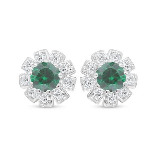 [EAR01EMR00WCZD034] Sterling Silver 925 Earring Rhodium Plated Embedded With Emerald Zircon And White Zircon