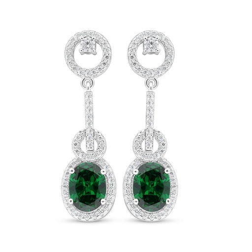 [EAR01EMR00WCZD036] Sterling Silver 925 Earring Rhodium Plated Embedded With Emerald Zircon And White Zircon