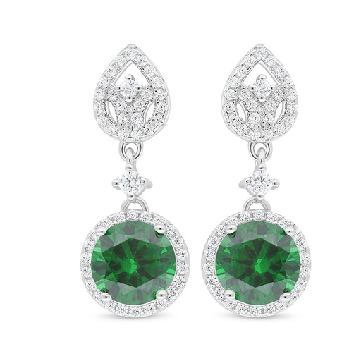 [EAR01EMR00WCZD037] Sterling Silver 925 Earring Rhodium Plated Embedded With Emerald Zircon And White Zircon