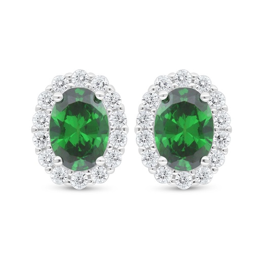 [EAR01EMR00WCZD038] Sterling Silver 925 Earring Rhodium Plated Embedded With Emerald Zircon And White Zircon