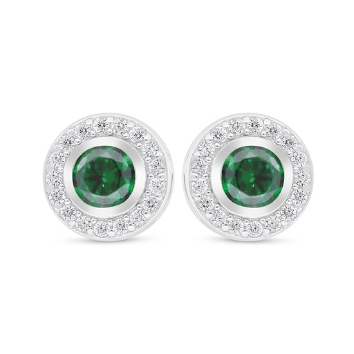 [EAR01EMR00WCZD039] Sterling Silver 925 Earring Rhodium Plated Embedded With Emerald Zircon And White Zircon