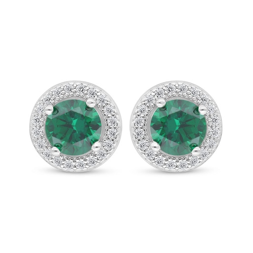 [EAR01EMR00WCZD041] Sterling Silver 925 Earring Rhodium Plated Embedded With Emerald Zircon And White Zircon