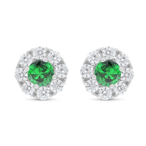[EAR01EMR00WCZD045] Sterling Silver 925 Earring Rhodium Plated Embedded With Emerald Zircon And White Zircon