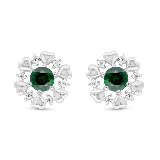 [EAR01EMR00WCZD053] Sterling Silver 925 Earring Rhodium Plated Embedded With Emerald Zircon And White Zircon