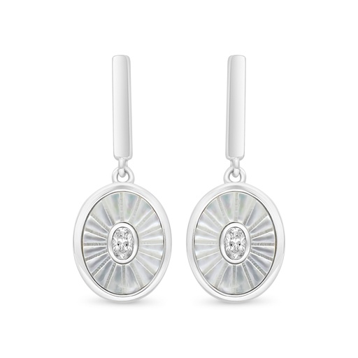 [EAR01MOP00WCZD069] Sterling Silver 925 Earring Rhodium Plated Embedded With White Shell And White Zircon
