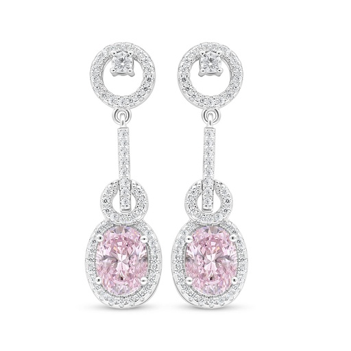 [EAR01PIK00WCZD036] Sterling Silver 925 Earring Rhodium Plated Embedded With Pink Zircon And White Zircon