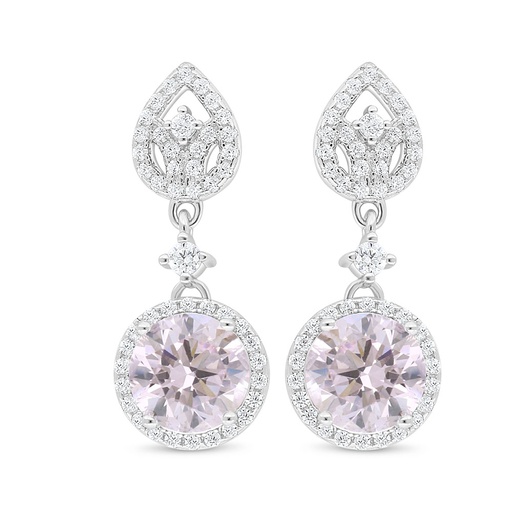 [EAR01PIK00WCZD037] Sterling Silver 925 Earring Rhodium Plated Embedded With Pink Zircon And White Zircon