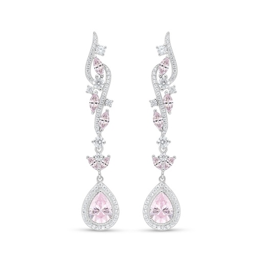 [EAR01PIK00WCZD062] Sterling Silver 925 Earring Rhodium Plated Embedded With Pink Zircon And White Zircon